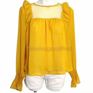 Passport Mustard Polka Dot Ruffle Top EUC sz XL